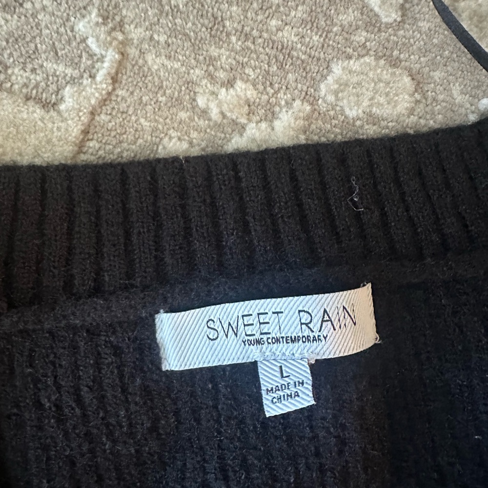 Vici Black Knit V-Neck Sweater with Silver Bow Accents - Picture 4 of 5